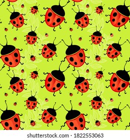 Elegant seamless pattern with lucky ladybug symbols, design elements. Lucky pattern for invitations, cards, print, gift wrap, manufacturing, textile, fabric, wallpapers