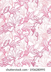 Elegant seamless pattern with magnolia flowers, design elements. Floral  pattern for invitations, cards, print, gift wrap, manufacturing, textile, fabric, wallpapers