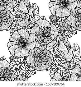 Elegant seamless pattern with malva flowers, design elements. Floral  pattern for invitations, cards, print, gift wrap, manufacturing, textile, fabric, wallpapers
