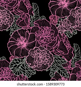 Elegant seamless pattern with malva flowers, design elements. Floral  pattern for invitations, cards, print, gift wrap, manufacturing, textile, fabric, wallpapers