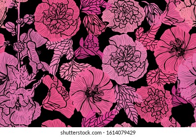 Elegant seamless pattern with malva flowers, design elements. Floral  pattern for invitations, cards, print, gift wrap, manufacturing, textile, fabric, wallpapers