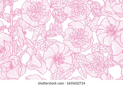 Elegante patrón impecable con flores de malva, elementos de diseño. Patrón floral para invitaciones, tarjetas, papel, envoltura de regalo, manufactura, textiles, tejidos, papeles pintados