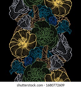 Elegant seamless pattern with malva flowers, design elements. Floral  pattern for invitations, cards, print, gift wrap, manufacturing, textile, fabric, wallpapers