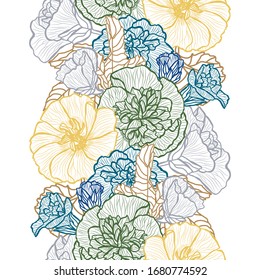 Elegant seamless pattern with malva flowers, design elements. Floral  pattern for invitations, cards, print, gift wrap, manufacturing, textile, fabric, wallpapers