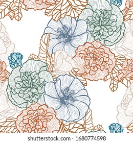 Elegant seamless pattern with malva flowers, design elements. Floral  pattern for invitations, cards, print, gift wrap, manufacturing, textile, fabric, wallpapers