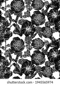 Elegant seamless pattern with malva flowers, design elements. Floral  pattern for invitations, cards, print, gift wrap, manufacturing, textile, fabric, wallpapers