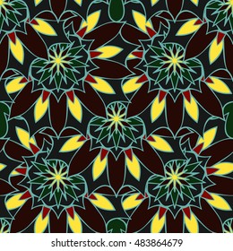 Elegant seamless pattern with Mandala and floral elements