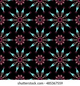 Elegant seamless pattern with Mandala and floral elements.Nice hand-drawn illustration