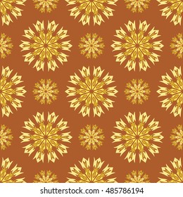 Elegant seamless pattern with Mandala and floral elements. Nice hand-drawn illustration