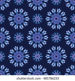 Elegant seamless pattern with Mandala and floral elements. Nice hand-drawn illustration