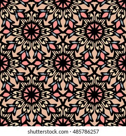 Elegant seamless pattern with Mandala and floral elements. Nice hand-drawn illustration