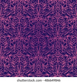 Elegant seamless pattern with Mandala and floral elements. Nice hand-drawn illustration