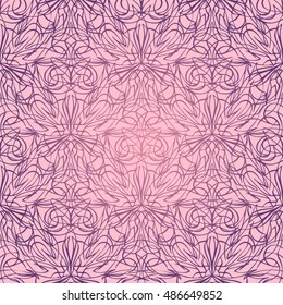 Elegant seamless pattern with Mandala and floral elements. Nice hand-drawn illustration