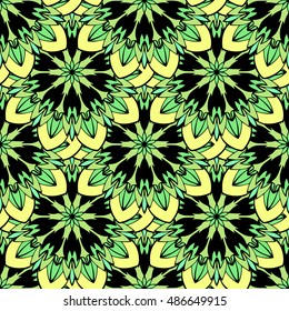 Elegant seamless pattern with Mandala and floral elements. Nice hand-drawn illustration
