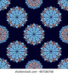 Elegant seamless pattern with Mandala and floral elements. Nice hand-drawn illustration