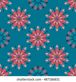 Elegant seamless pattern with Mandala and floral elements. Nice hand-drawn illustration