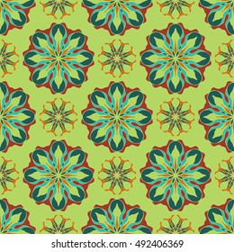 Elegant seamless pattern with Mandala and floral elements. Nice hand-drawn vector illustration