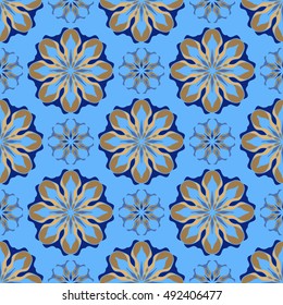 Elegant seamless pattern with Mandala and floral elements. Nice hand-drawn vector illustration