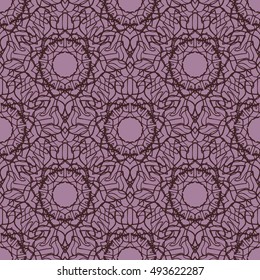 Elegant seamless pattern with Mandala and floral elements. Nice hand-drawn vector illustration