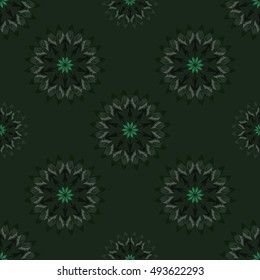 Elegant seamless pattern with Mandala and floral elements. Nice hand-drawn vector illustration