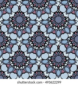 Elegant seamless pattern with Mandala and floral elements. Nice hand-drawn vector illustration