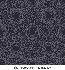 Elegant seamless pattern with Mandala and floral elements. Nice hand-drawn vector illustration