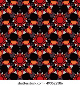 Elegant seamless pattern with Mandala and floral elements. Nice hand-drawn vector illustration