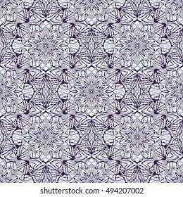 Elegant seamless pattern with Mandala and floral elements. Nice hand-drawn illustration