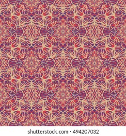 Elegant seamless pattern with Mandala and floral elements. Nice hand-drawn illustration