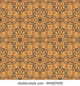 Elegant seamless pattern with Mandala and floral elements. Nice hand-drawn illustration