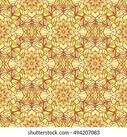 Elegant seamless pattern with Mandala and floral elements. Nice hand-drawn illustration