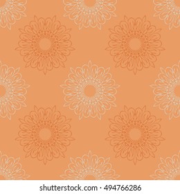 Elegant seamless pattern with Mandala and floral elements. Nice hand-drawn vector illustration