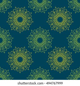 Elegant seamless pattern with Mandala and floral elements. Nice hand-drawn vector illustration