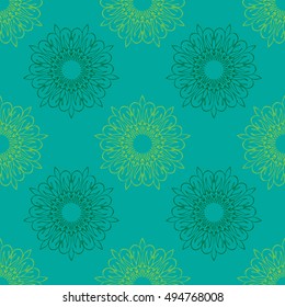 Elegant seamless pattern with Mandala and floral elements. Nice hand-drawn vector illustration