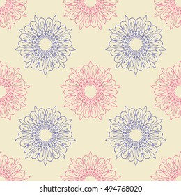 Elegant seamless pattern with Mandala and floral elements. Nice hand-drawn vector illustration