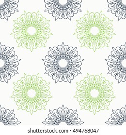 Elegant seamless pattern with Mandala and floral elements. Nice hand-drawn vector illustration