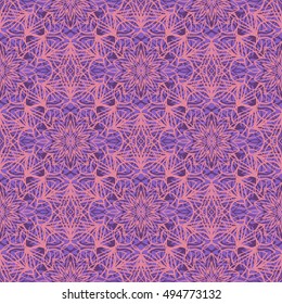 Elegant seamless pattern with Mandala and floral elements. Nice hand-drawn vector illustration