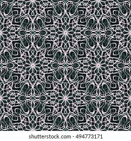 Elegant seamless pattern with Mandala and floral elements. Nice hand-drawn vector illustration