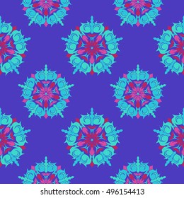 Elegant seamless pattern with Mandala and floral elements. Nice hand-drawn illustration