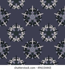 Elegant seamless pattern with Mandala and floral elements. Nice hand-drawn illustration