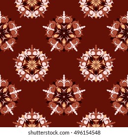 Elegant seamless pattern with Mandala and floral elements. Nice hand-drawn illustration