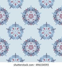 Elegant seamless pattern with Mandala and floral elements. Nice hand-drawn illustration