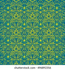 Elegant seamless pattern with Mandala and floral elements. Nice han-drawn vector illustration