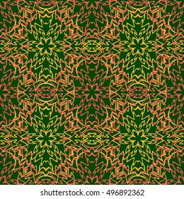 Elegant seamless pattern with Mandala and floral elements. Nice han-drawn vector illustration