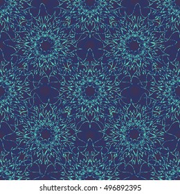 Elegant seamless pattern with Mandala and floral elements. Nice han-drawn vector illustration