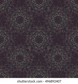 Elegant seamless pattern with Mandala and floral elements. Nice han-drawn vector illustration