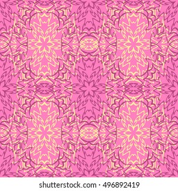 Elegant seamless pattern with Mandala and floral elements. Nice han-drawn vector illustration