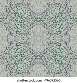 Elegant seamless pattern with Mandala and floral elements. Nice han-drawn vector illustration