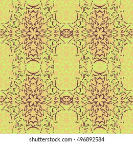 Elegant seamless pattern with Mandala and floral elements. Nice han-drawn vector illustration