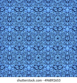 Elegant seamless pattern with Mandala and floral elements. Nice han-drawn vector illustration